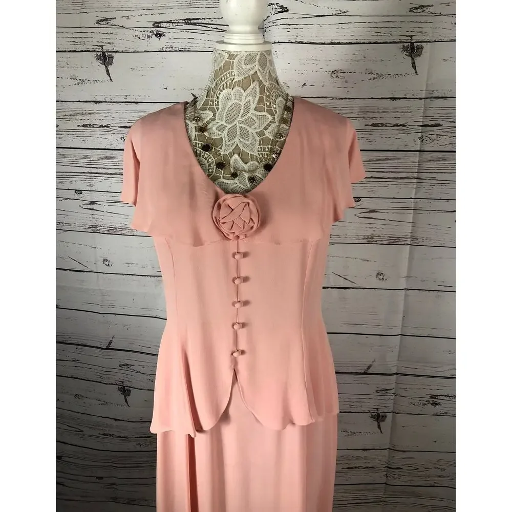 Vintage 80's Jessica McClintock Pink Dress ruffled collar button front size 12
